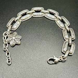 Brighton silver-plated rectangle link bracelet with dangling flower charm #H35